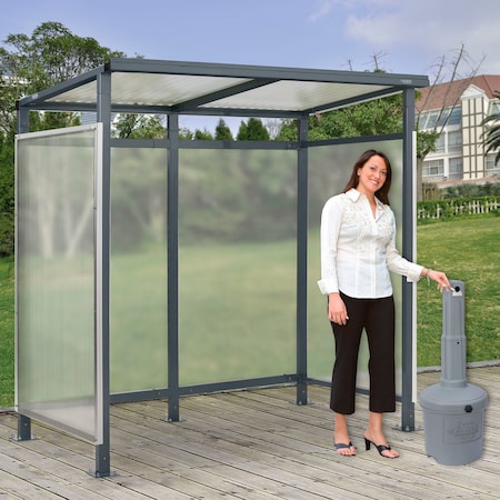 Global Industrial Bus Smoking Shelter 3-Side W/GRY 5 Gallon Outdoor Ashtray 6ft5inWx3ft8inDx7ftH 493404GYP